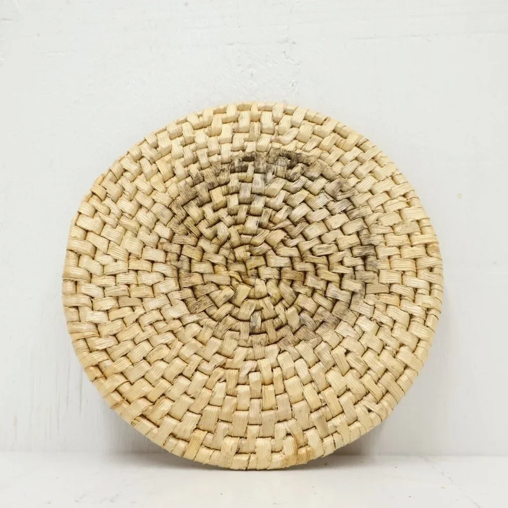 Vintage Rattan Whicker Thistle Natural Fiber 6in Diameter Trivet Coaster Set